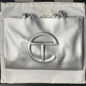 New Telfar Medium Silver Metallic Shopping Bag